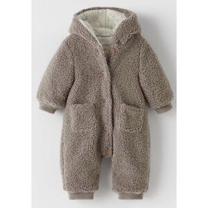 ZARA Baby Rib Trim Fleece Romper Grey Taupe 1-3 Months